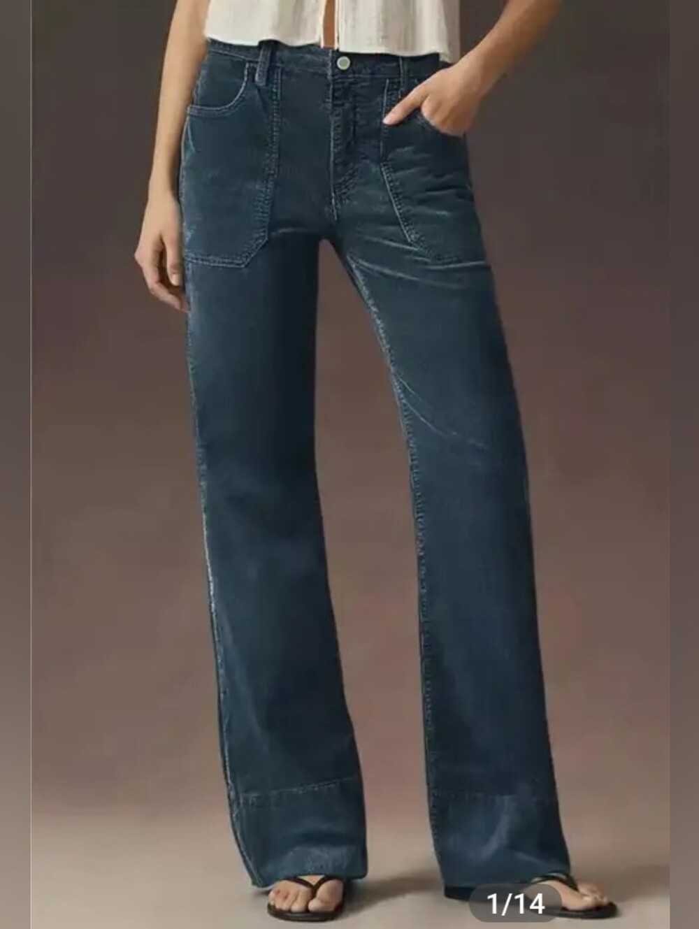 Flamingals Corduroy Patched Pocket Mid Waist Straight Leg Pants NWT Small